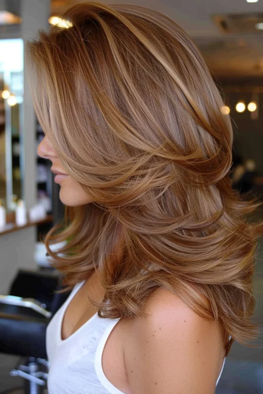 A woman with soft beige brown hair with neutral undertones.