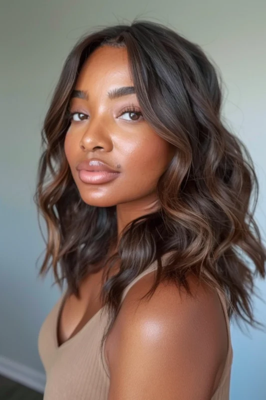 A woman with dark, robust coffee brown hair.