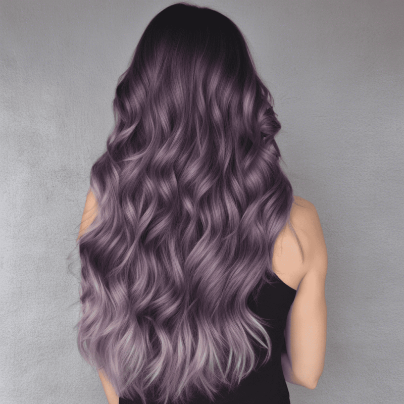 Hair in a dusty lavender shade with soft curls.