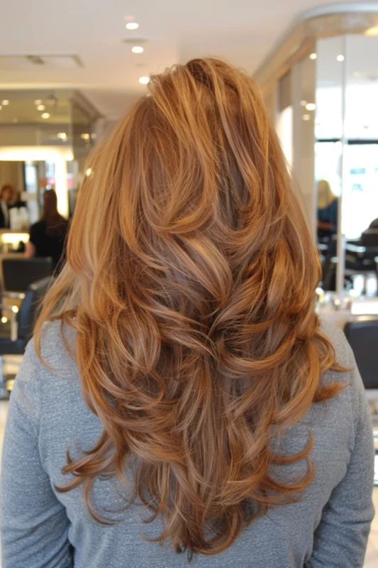 A woman with sun-kissed honey brown hair.