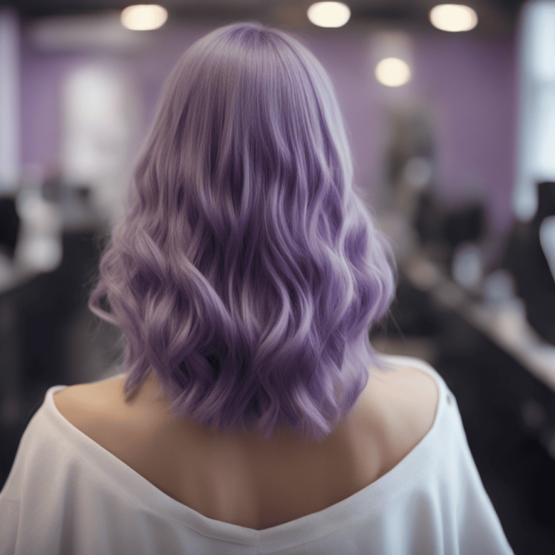 Hair in a soft lilac hue styled in gentle waves.
