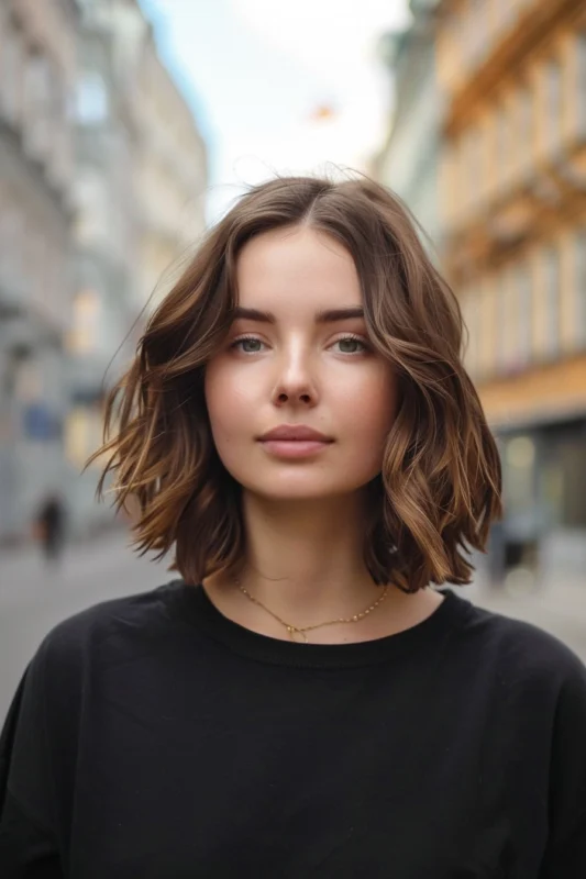 A woman with neutral light brown, soft hair.
