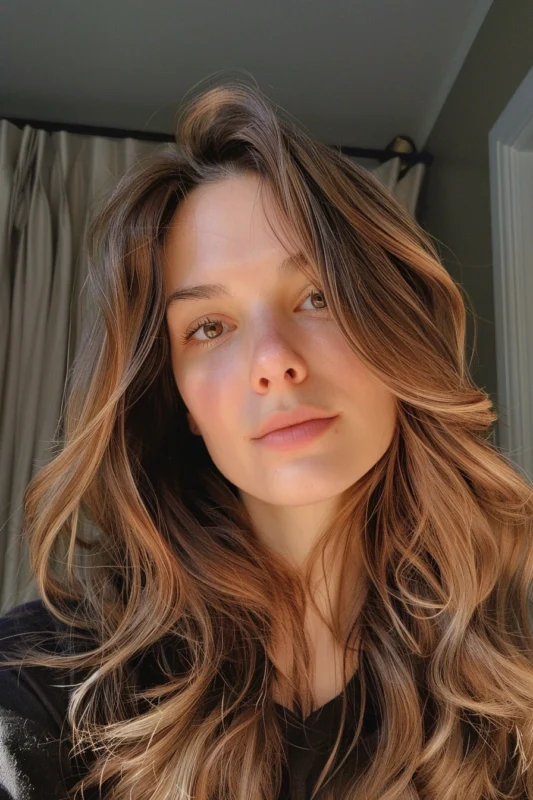 A woman with soft light honey brown with golden glow.