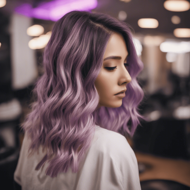 Hair in a light amethyst shade styled in curls.