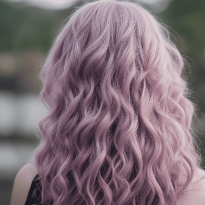 Back view of hair with a pastel purple color and gentle curls.