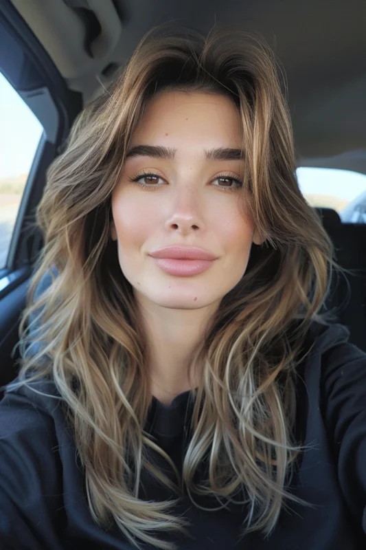 A woman with natural, sun-bleached sandy brown hair.