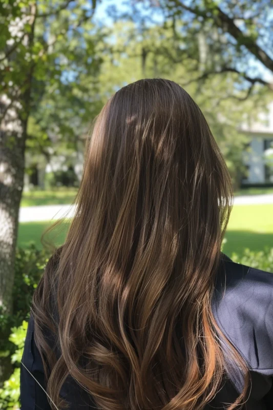 A woman with deep walnut brown hair.