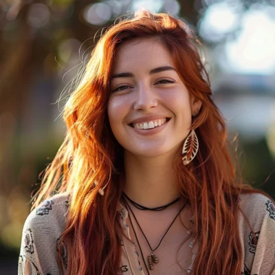 Photo of a smiling woman with copper colored hair.