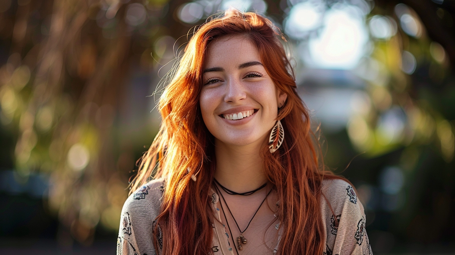 Photo of a smiling woman with copper colored hair.