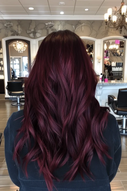 A person with deep dark cherry red hair.