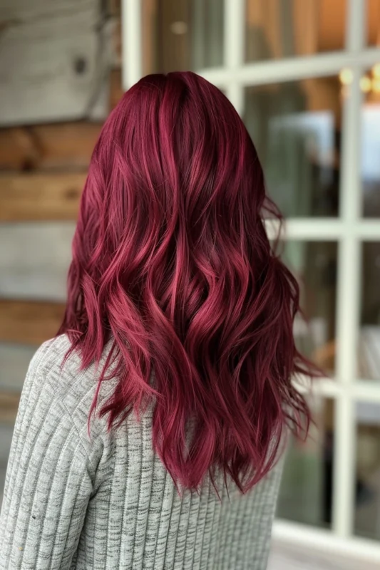 Woman with dark magenta hair