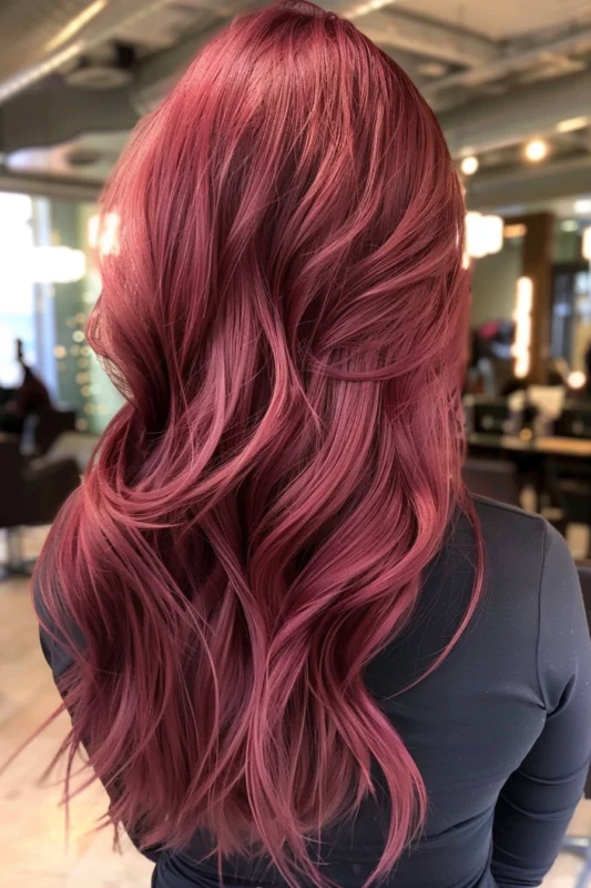 Woman with dark mauve pink hair