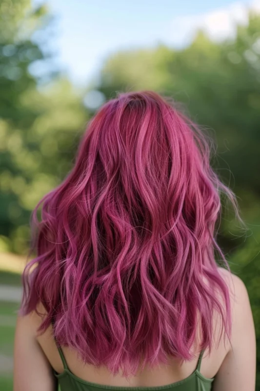 Woman with fuchsia hair color