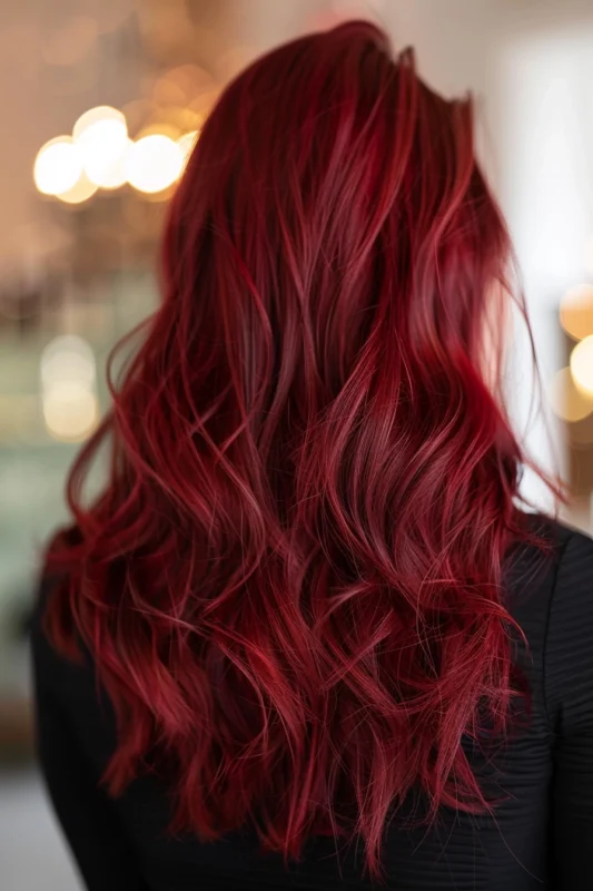 A person with intense red hair, providing a bold and elegant look.
