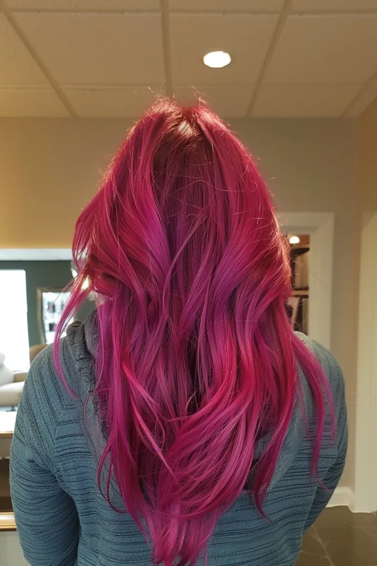 Woman with magenta pink hair