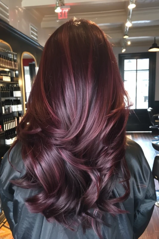 Rich mahogany colored hair with deep red undertones.