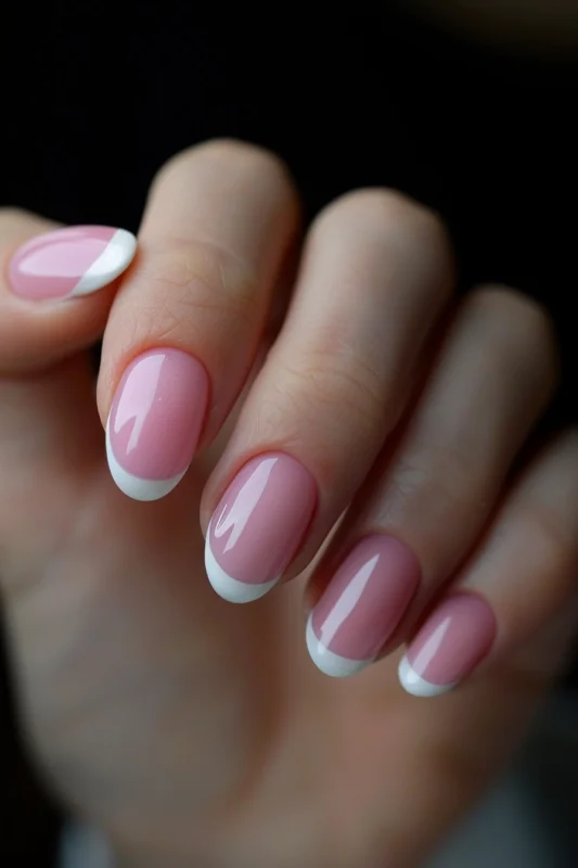 Pink nails with white French tips.