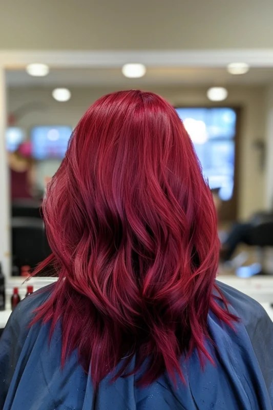A woman with pomegranate colored red hair.