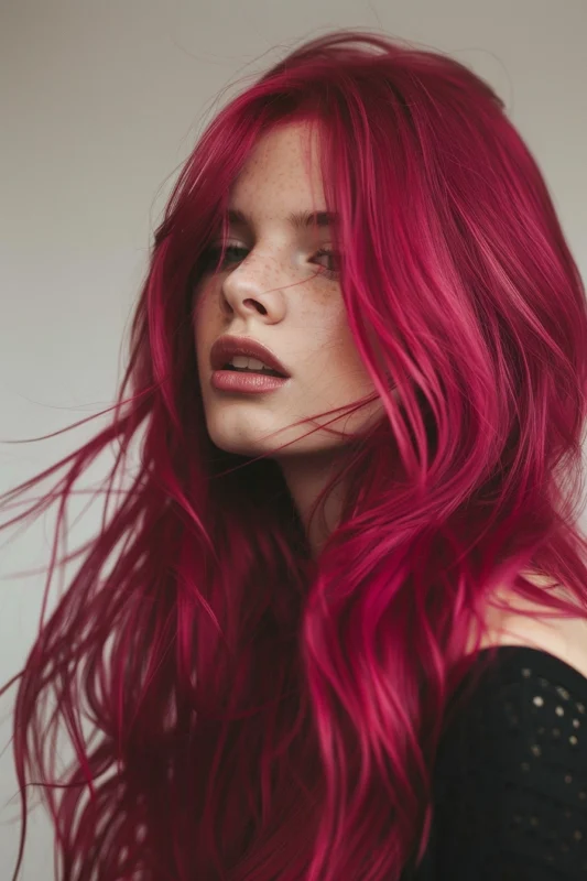 Woman with raspberry red hair