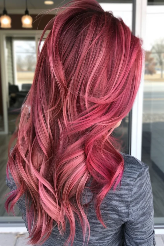 Woman with rose gold hair color