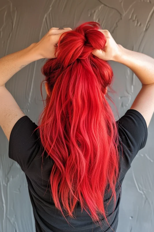 Woman with scarlet red hair