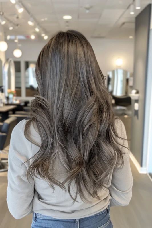 Back view of subtle gray highlights on hair.