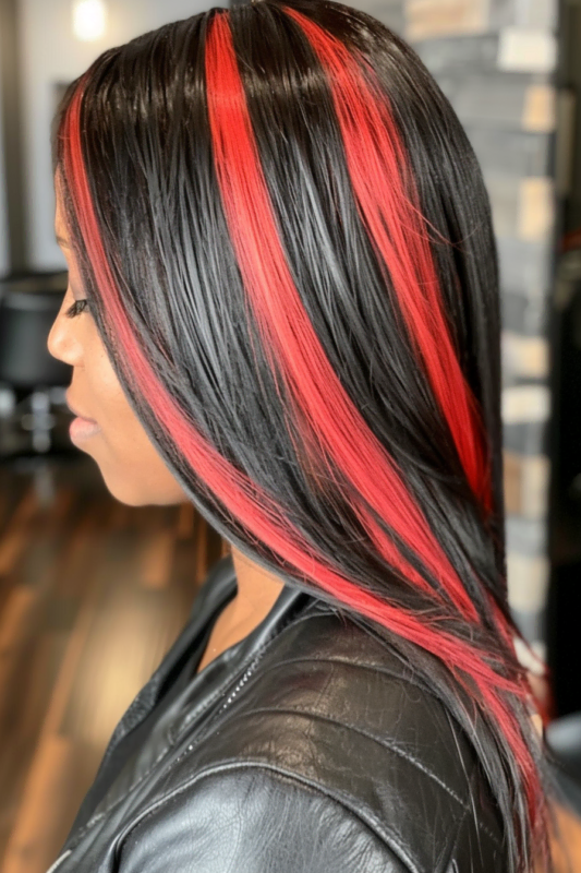 45 Sizzling Hot Red Highlights Ideas for Black Hair Flo's Blog