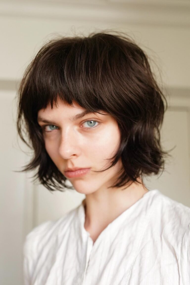 Chin-length french bob with cropped micro bangs