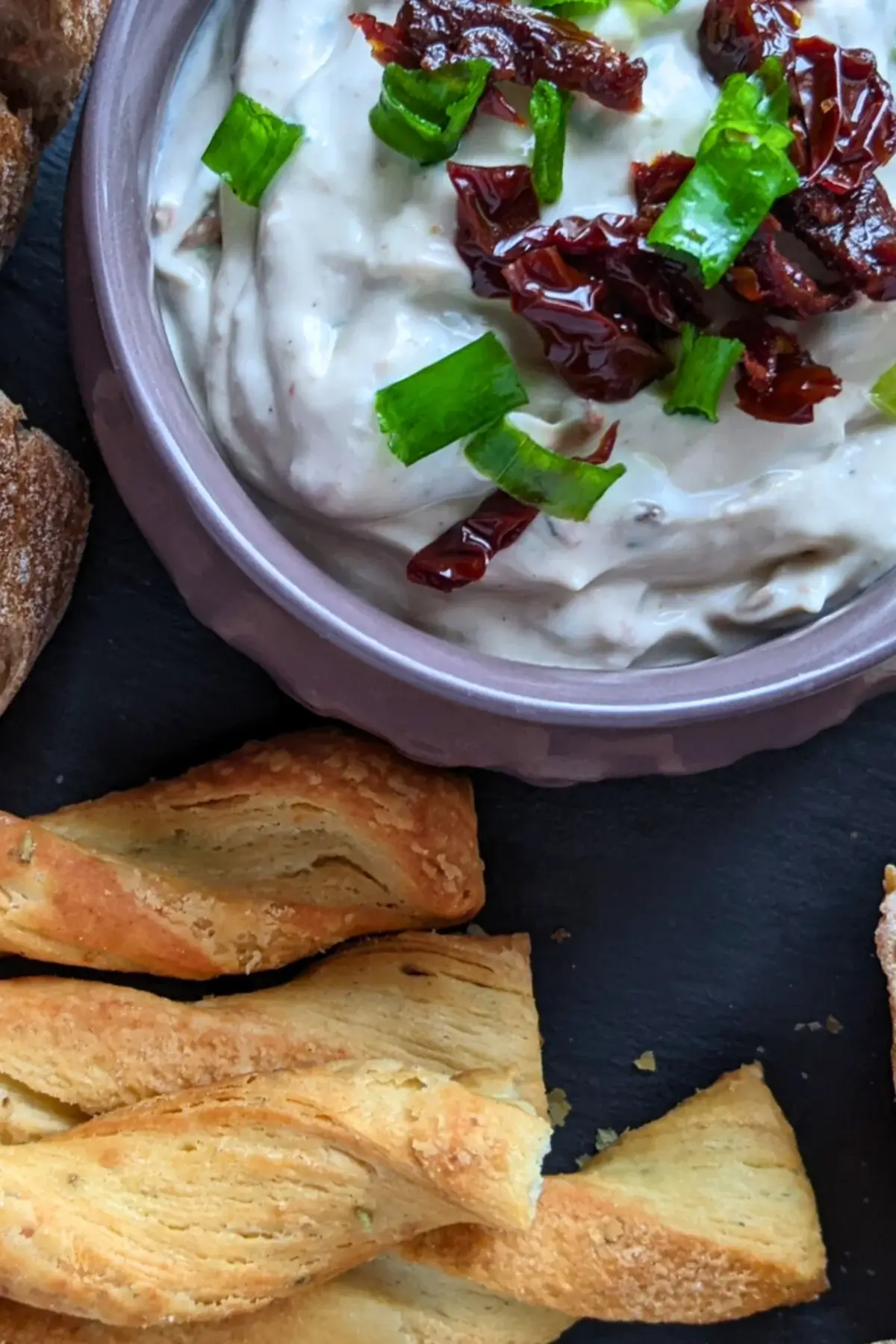 Sundried tomato feta dip - creamy feta dip blended with sundried tomatoes and herbs, perfect for crackers or fresh bread.