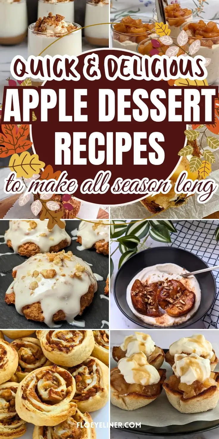 Roundup blog post of best apple desserts featuring recipes like cinnamon apple puddings, apple puff pastry rolls, apple tiramisu and mousse desserts, healthy parfaits, and more.