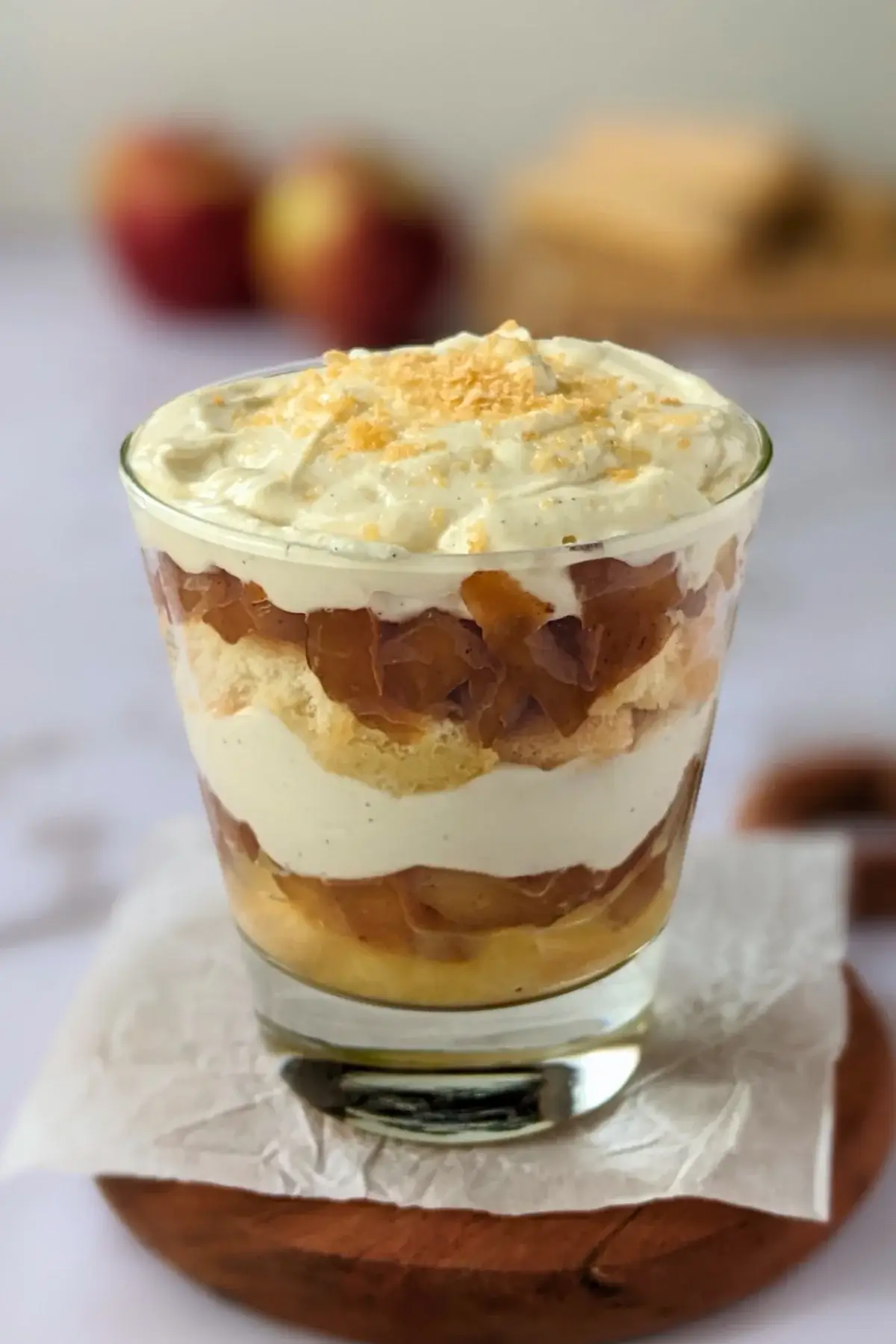 Layered apple tiramisu with creamy mascarpone and Greek yogurt filling.