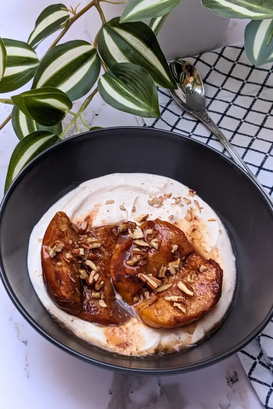 Baked apples with mascarpone cream - a dessert with cinnamon, cardamom, and pumpkin spiced oven-baked apples served with a fluffy mascarpone and Greek yogurt cream.