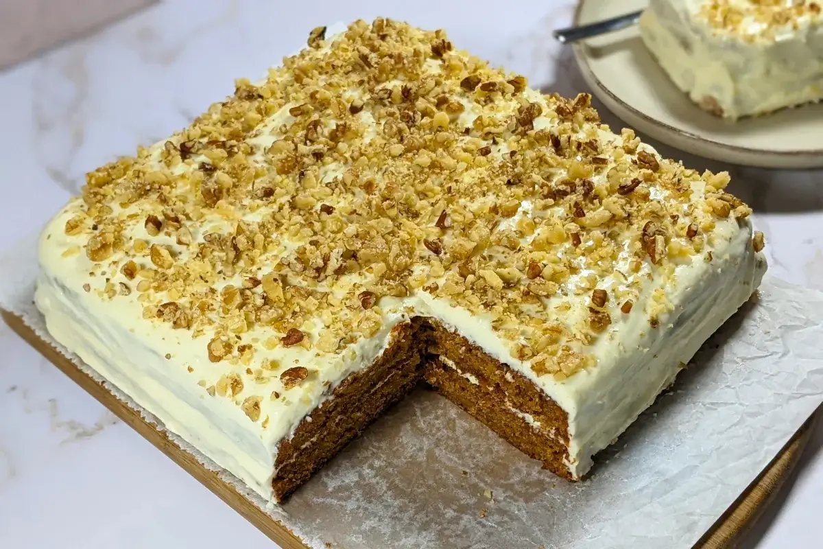 Carrot Cake With Lime Cream Cheese Frosting - double layered baked carrot cake with lime cream cheese frosting.