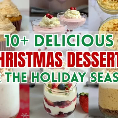 A Christmas desserts roundup post featuring recipe ideas like airy mousse desserts, cheesecakes, cupcakes, tiramisus, and more.