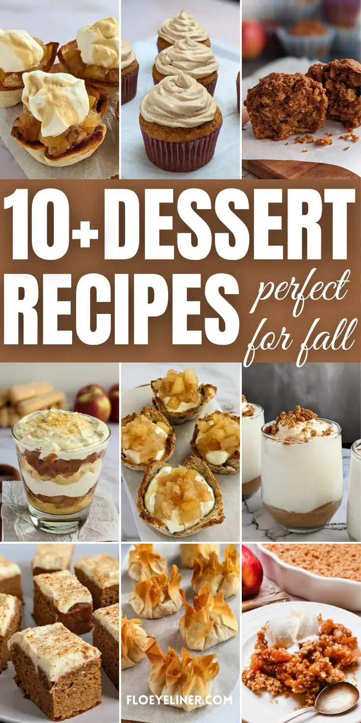 Roundup blog post of best fall desserts featuring recipes like pumpkin cheesecake cupcakes, applesauce cookies, pumpkin mousse dessert cups, healthier muffins, and more.