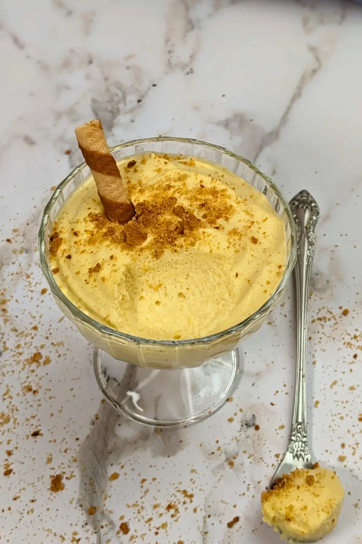 Pumpkin mousse - a fluffy and airy pumpkin dessert with whipped egg whites, whipped cream, pumpkin puree, sugar, and spices.