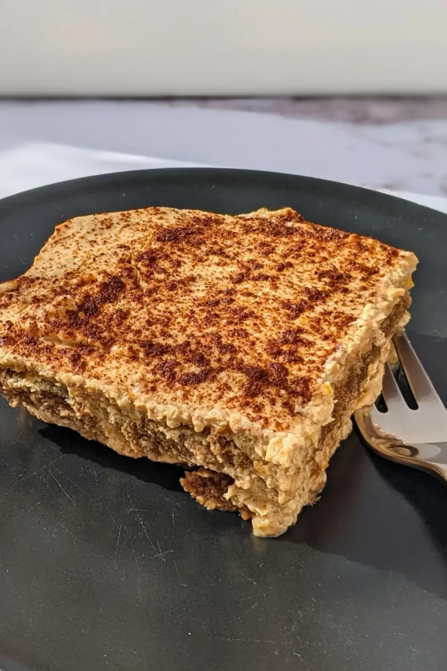 Pumpkin Tiramisu - a low-fat, low-sugar pumpkin dessert made with mascarpone and Greek yogurt, sugar or sweetener, pumpkin puree, and ladyfinger biscuits. 
