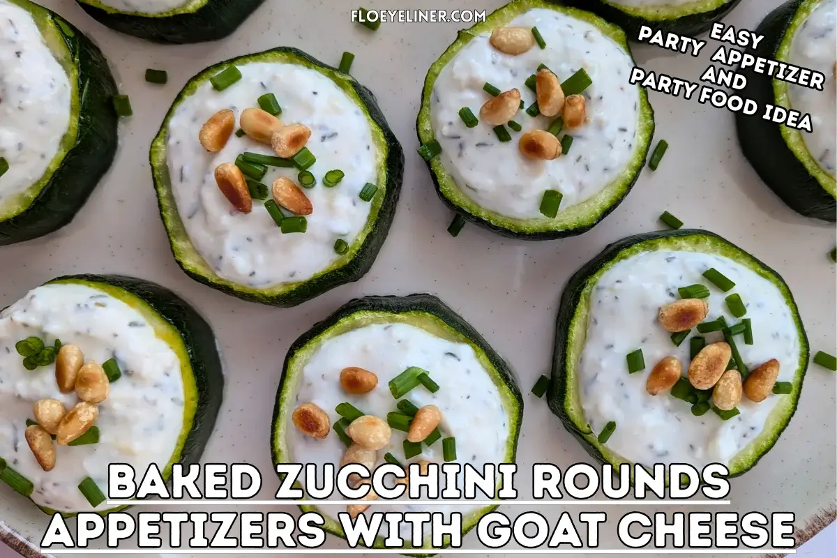 Baked Zucchini Rounds Appetizers With Goat Cheese - oven-baked zucchini rounds topped with a creamy goat cheese-Greek yogurt spread, toasted pine nuts, and fresh chives