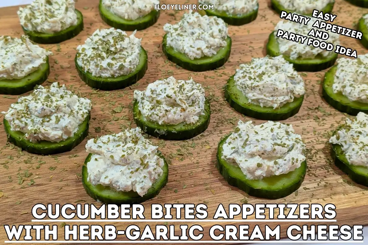 Cucumber Bites Appetizers With Herb and Garlic Cream Cheese - cucumber rounds topped with a homemade herb, garlic,and parmesan cream cheese mix.
