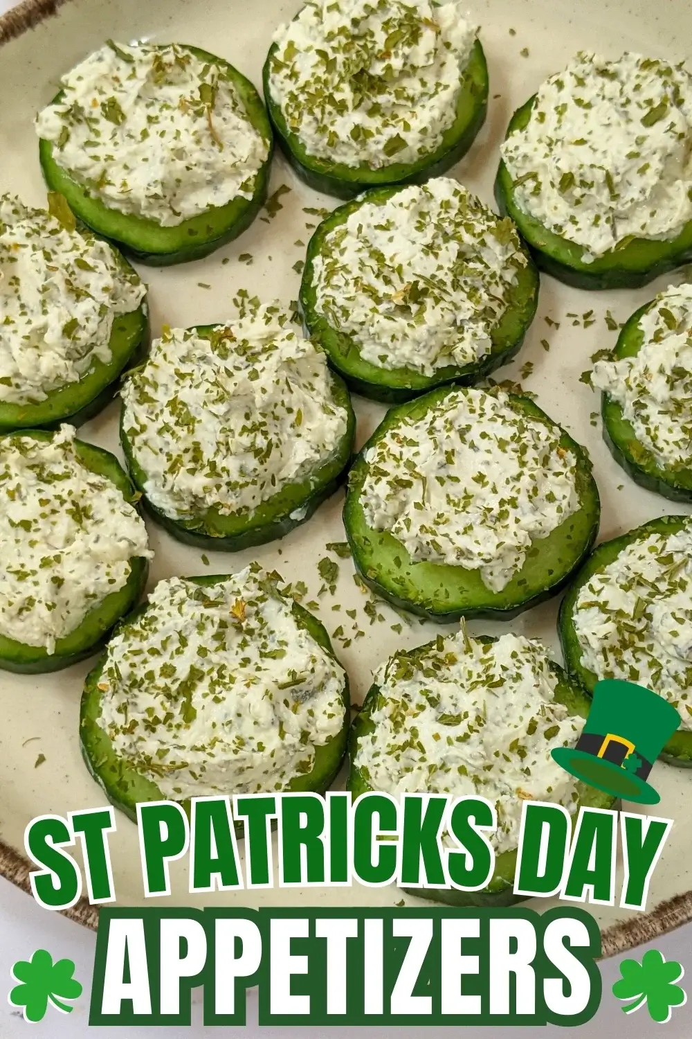 Cucumber Bites Appetizers With Herb and Garlic Cream Cheese - cucumber rounds topped with a homemade herb, garlic,and parmesan cream cheese mix.