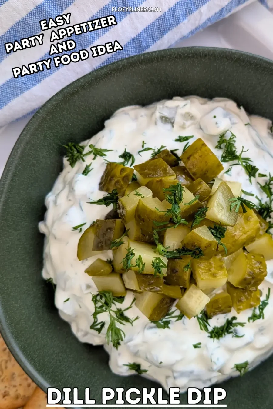 Dill Pickle Dip - creamy party dip made with sour cream, cream cheese, chopped dill pickles, fresh dill, and crushed garlic.