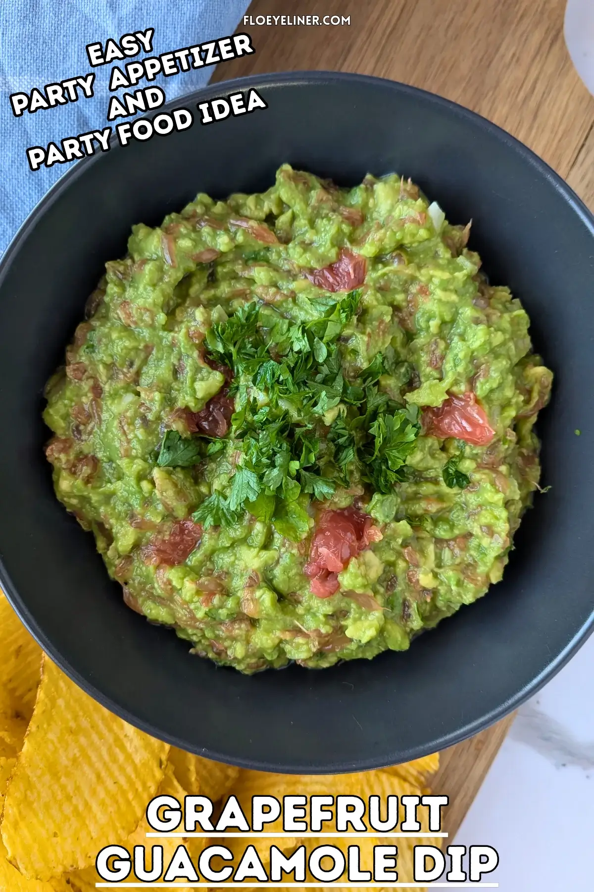 Grapefruit Guacamole Dip - lightly spicy guacamole dip made with avocados, shallots, drizzled grapefruit juice, grapefruit pieces, diced jalapenos, and fesh parsley.