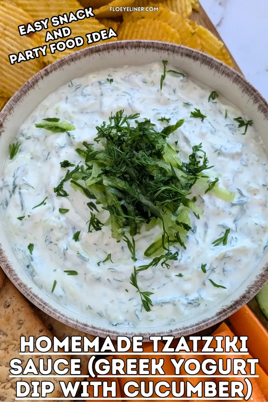 Homemade Tzatziki Sauce - authentic Greek yogurt dip made with grated cucumber, fresh mint, fresh parsley, a bit of olive oil, and freshly pressed garlic.
