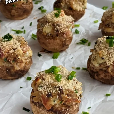 Bacon Stuffed Mushrooms With Cream Cheese and Gorgonzola - oven-baked white button mushrooms filled with a creamy bacon, garlic, cream cheese and blue cheese filling, topped with a dried breadcrumbs and Parmesan mix.