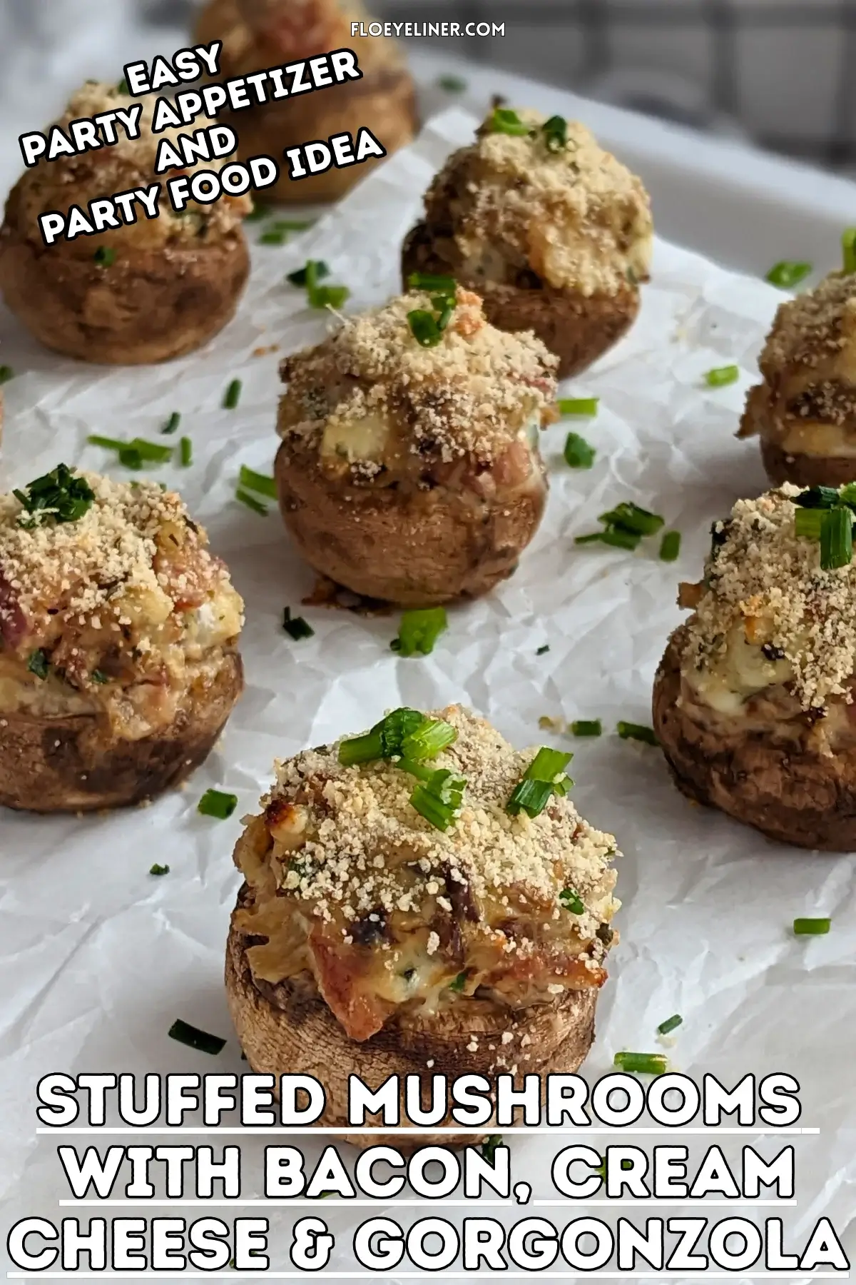 Bacon Stuffed Mushrooms With Cream Cheese and Gorgonzola - oven-baked white button mushrooms filled with a creamy bacon, garlic, cream cheese and blue cheese filling, topped with a dried breadcrumbs and Parmesan mix.