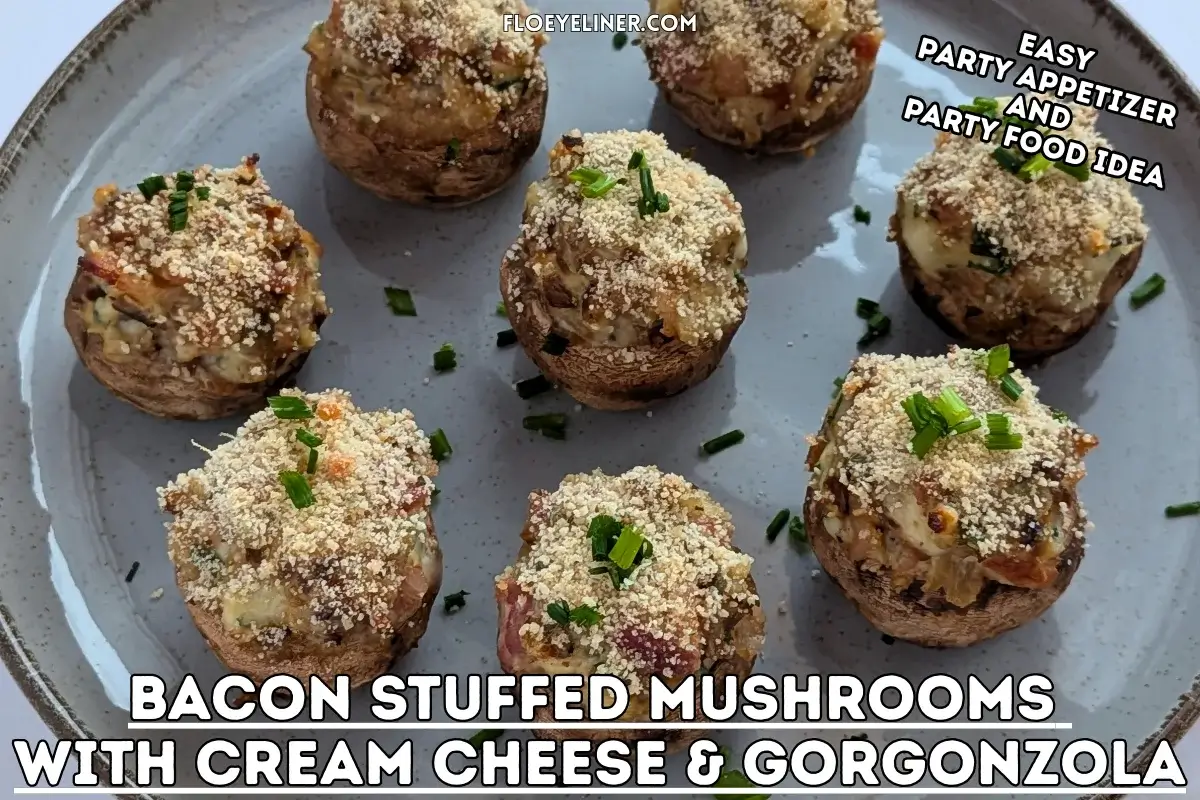 Bacon Stuffed Mushrooms With Cream Cheese and Gorgonzola - oven-baked white button mushrooms filled with a creamy bacon, garlic, cream cheese and blue cheese filling, topped with a dried breadcrumbs and Parmesan mix.