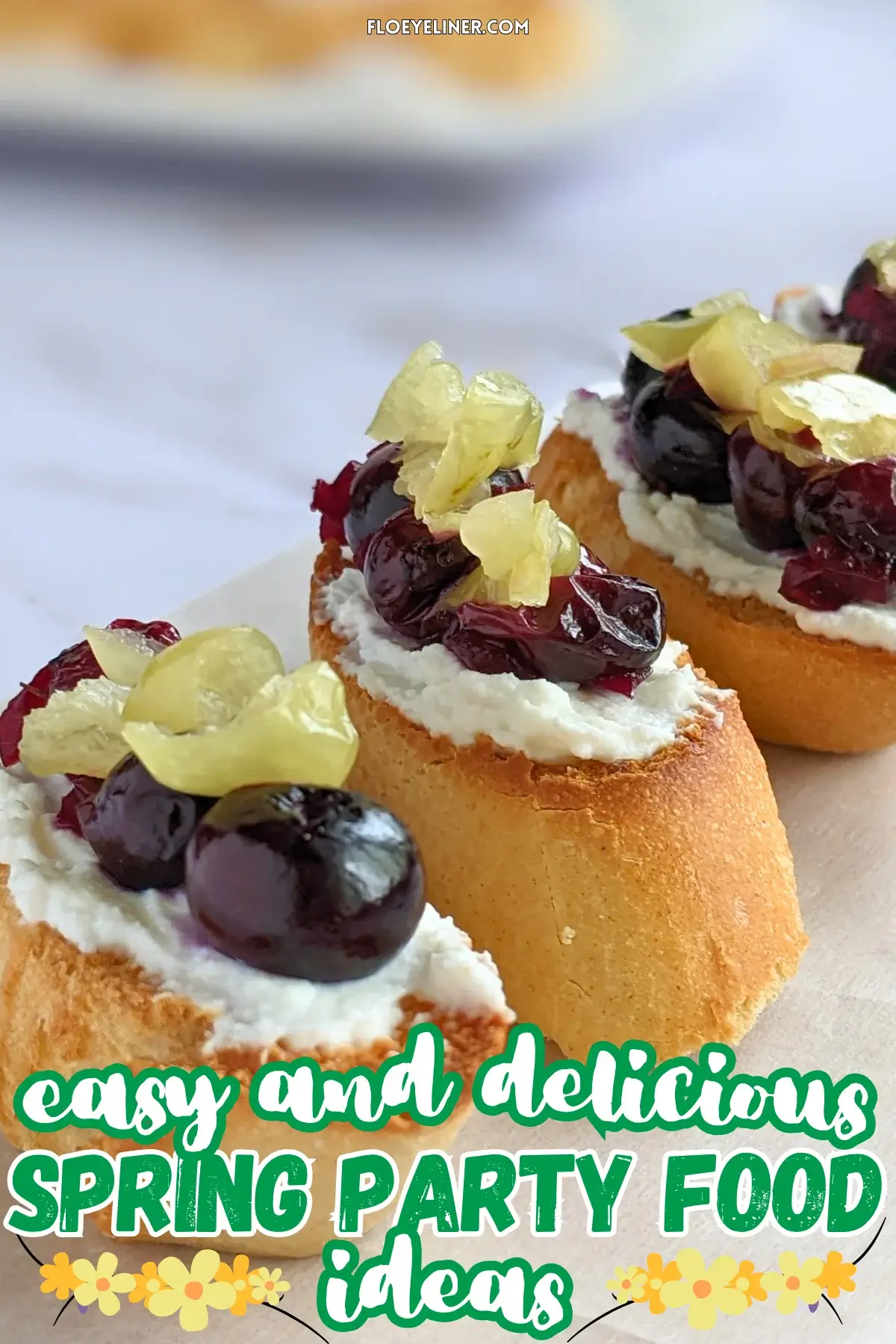 Blueberry Crostini Appetizers With Ricotta and Jalapeños - blueberry bruschetta appetizers made with toasted baguette slices, topped with creamy ricotta cheese, balsamic-stewed blueberries, and sliced jalapeños.
