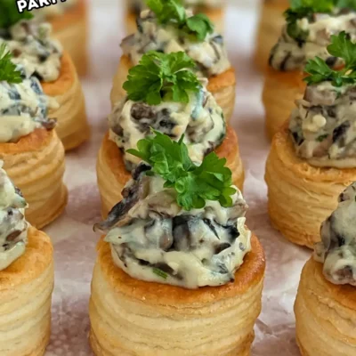 Creamy Mushroom Vol Au Vent Appetizers With Blue Cheese - mini puff pastry shells appetizers filled with a creamy garlic, mushroom, cream cheese, and blue cheese bechamel filling.