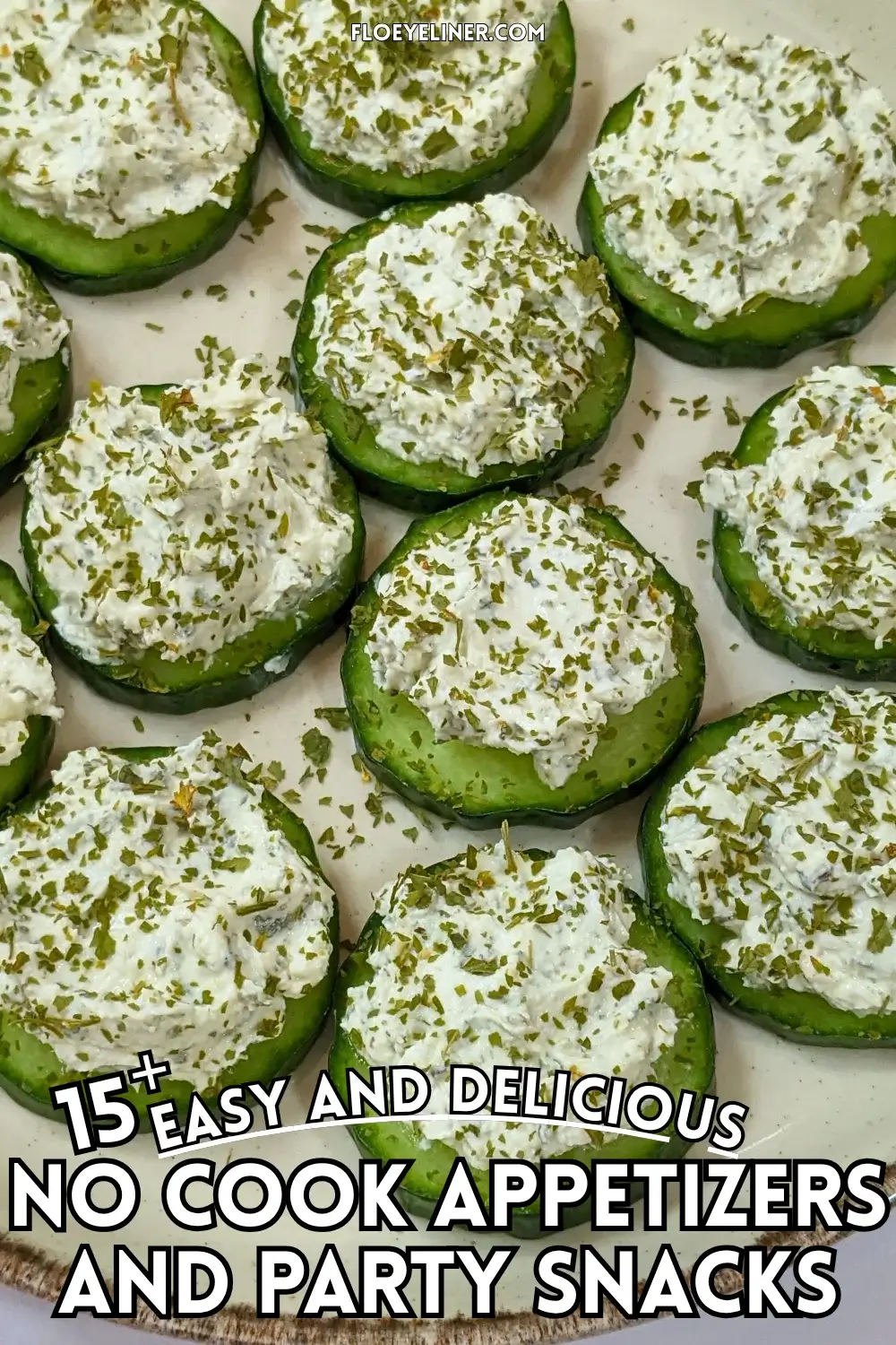 Cucumber Bites Appetizers With Herb and Garlic Cream Cheese - cucumber rounds topped with a homemade herb, garlic,and parmesan cream cheese mix.