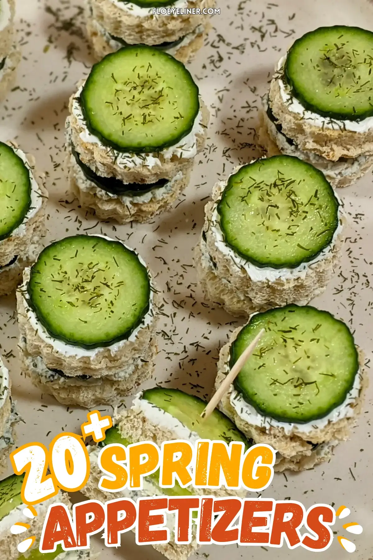 Cucumber Tea Sandwiches With Herb and Garlic Cream Cheese - round double-layered mini sandwiches filled with a homemade herb, garlic,and parmesan cream cheese mix and a layer of fresh cucumbers.